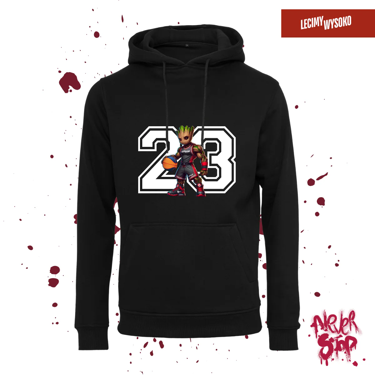 Bluza Pod Koszem Numer 23 (biały napis), kolor czarny, odzież z nadrukiem