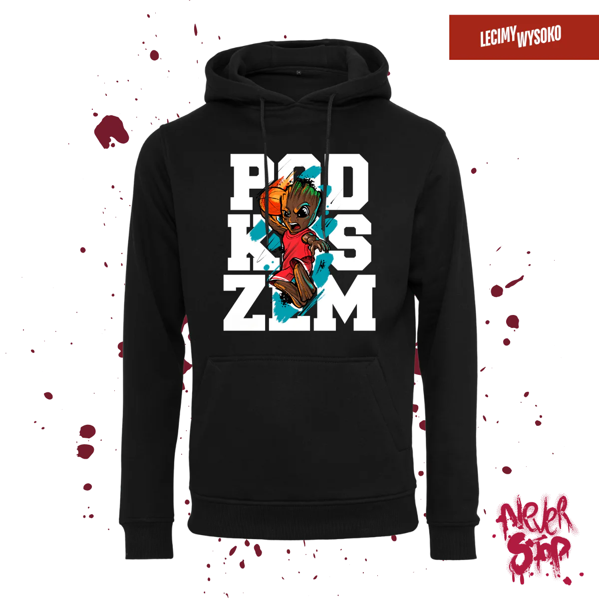 Bluza Pod Koszem, kolor czarny, odzież z nadrukiem